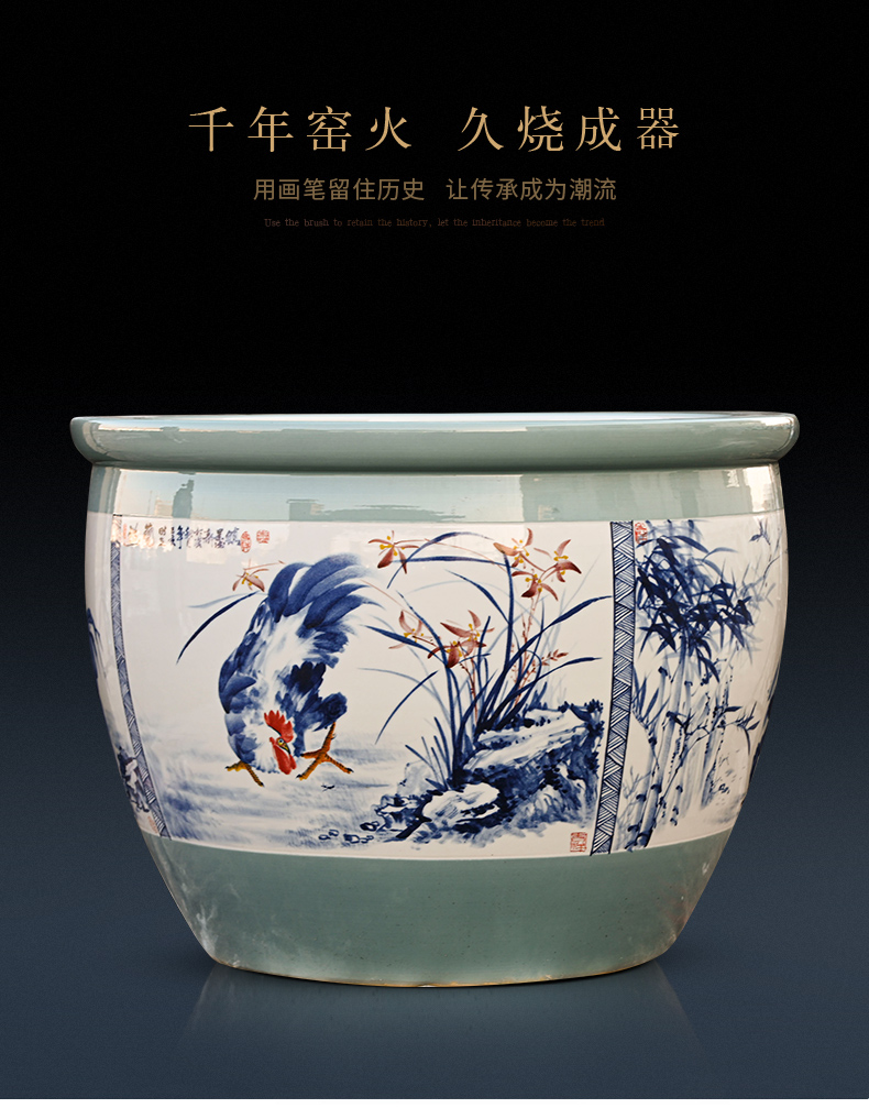 Jingdezhen ceramic aquarium household aquarium tank lotus lotus cylinder landing big aquarium feng shui turtle cylinder furnishing articles