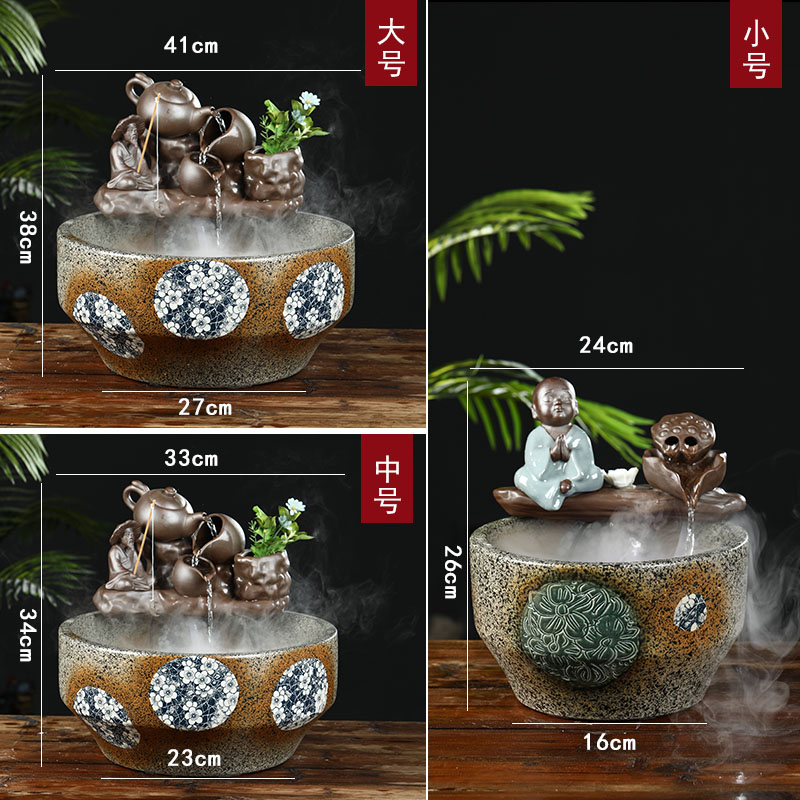 Jingdezhen ceramic tank home sitting room circulating water tank feng shui plutus furnishing articles balcony cylinder goldfish turtle