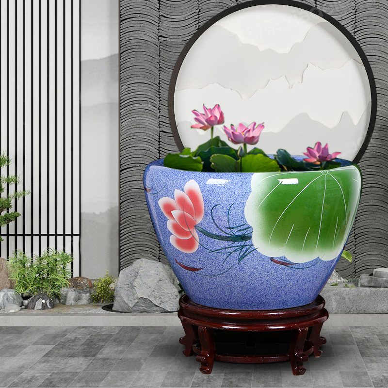 Art spirit of jingdezhen ceramic goldfish bowl courtyard tank aquarium black lotus turtle pond lily lotus home