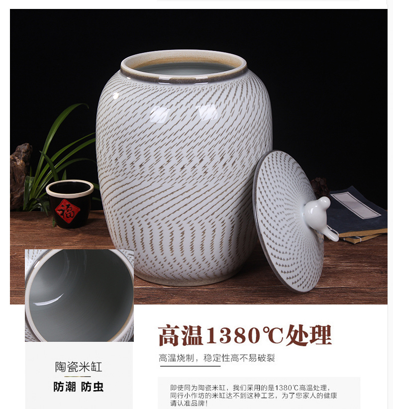 Jingdezhen household moistureproof ceramic cylinder barrel ricer box 20 jins 30 jins the loaded with cover cylinder tank rice storage tank