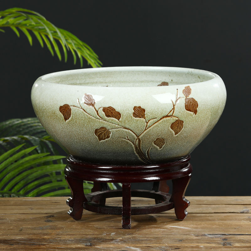 Jingdezhen ceramic aquarium fish bowl of small desktop goldfish bowl basin of a water lily hand - made desktop small place