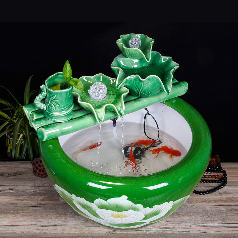 Jingdezhen ceramic household fish small sitting room aquarium water fountain creative household adornment water tank