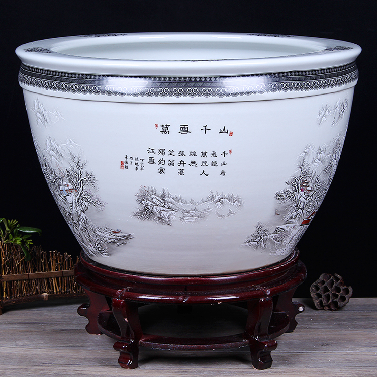 Jingdezhen ceramic aquarium pet gold fish tank water lily basin bowl lotus lotus cylinder cylinder tortoise GangPen sitting room place the flood water