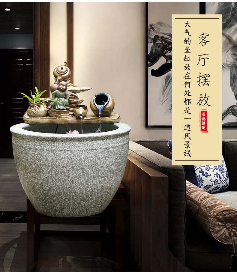 Jingdezhen ceramic crack fish bowls of water fountains fish sitting room adornment humidifying furnishing articles fish basin landscape