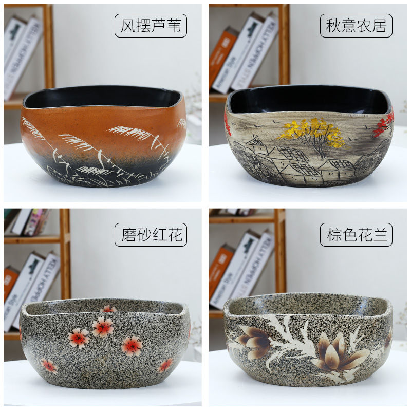 Jingdezhen ceramic aquarium fangyuan lotus blue and white goldfish turtle GangPen sleep bowl lotus refers to basin cylinder tank sitting room