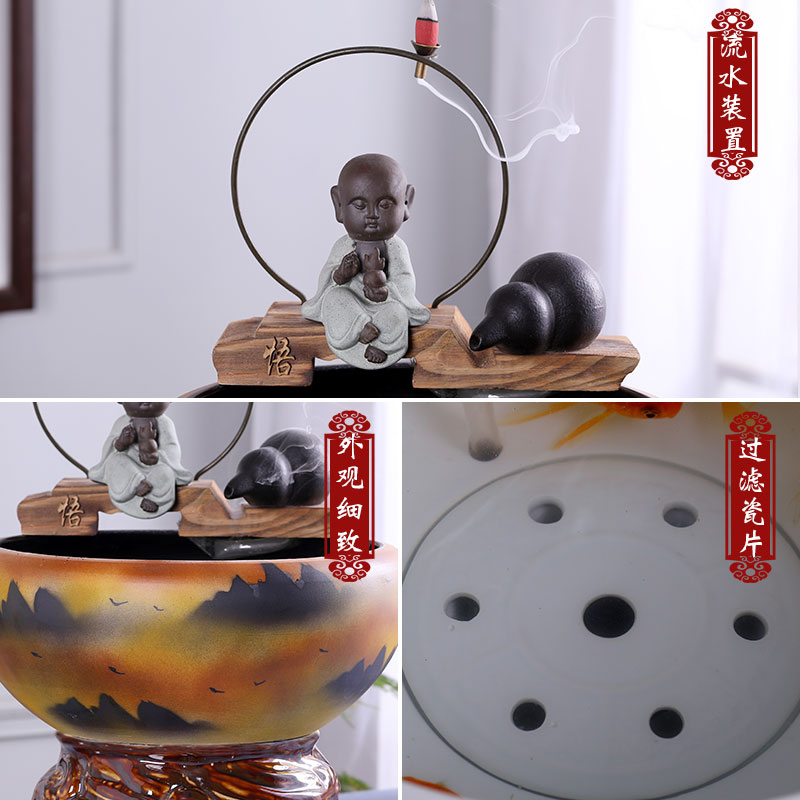 Jingdezhen ceramic aquarium water fountain lucky zen household filtered water and furnishing articles turtle cylinder goldfish bowl