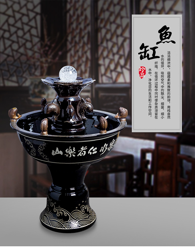 Jingdezhen ceramic aquarium pillar landing brocade carp goldfish bowl sitting room sleep bowl lotus basin water fountain landscape decoration