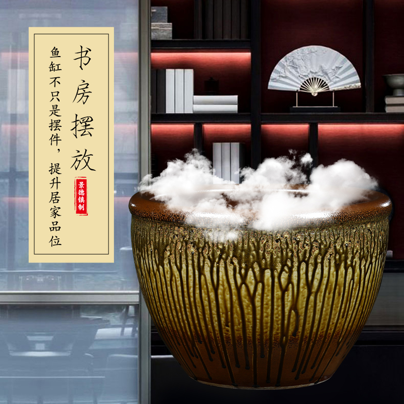 Jingdezhen ceramic aquarium desktop large turtle cylinder household bowl goldfish bowl lotus lotus basin lotus lotus cylinder
