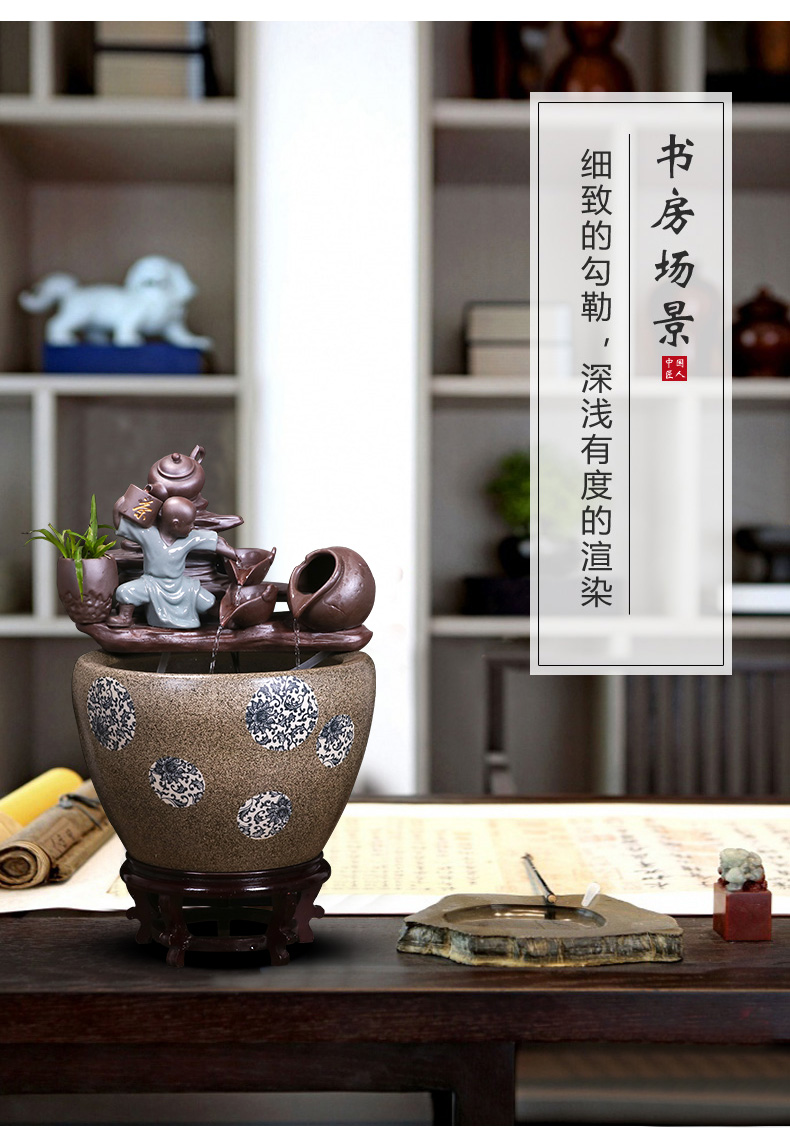 Restoring ancient ways of jingdezhen ceramic aquarium home furnishing articles courtyard circular fountain water goldfish bowl shui plutus turtle cylinder