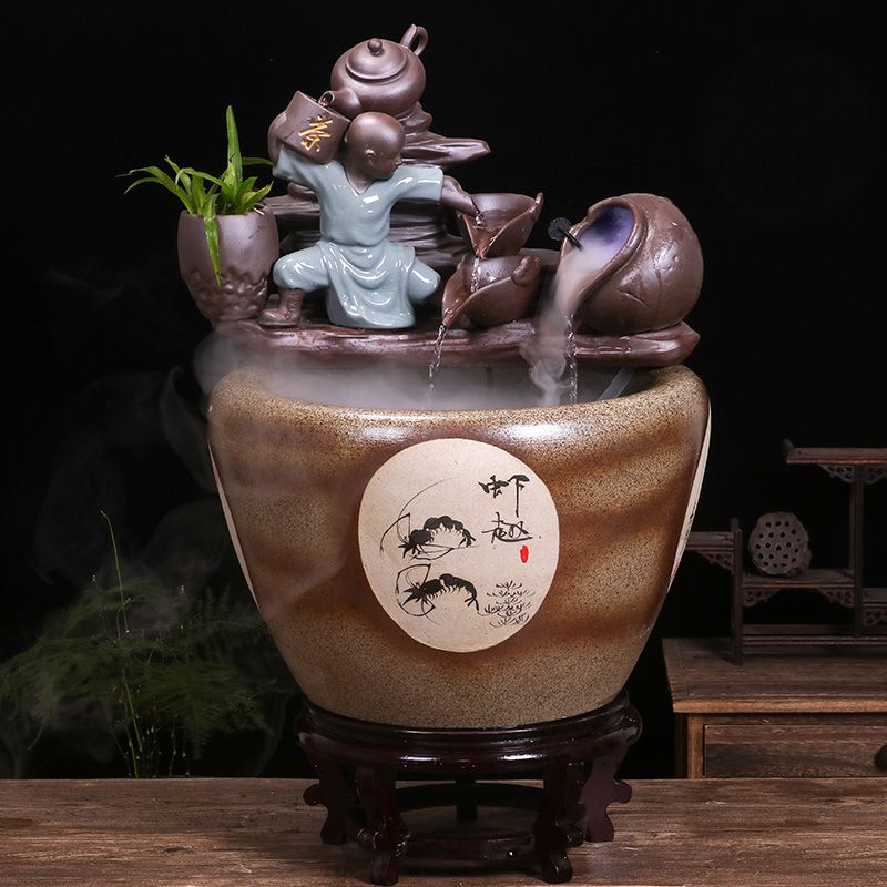 Jingdezhen ceramic creative goldfish bowl cordless desktop furnishing articles of small water circulating water tank