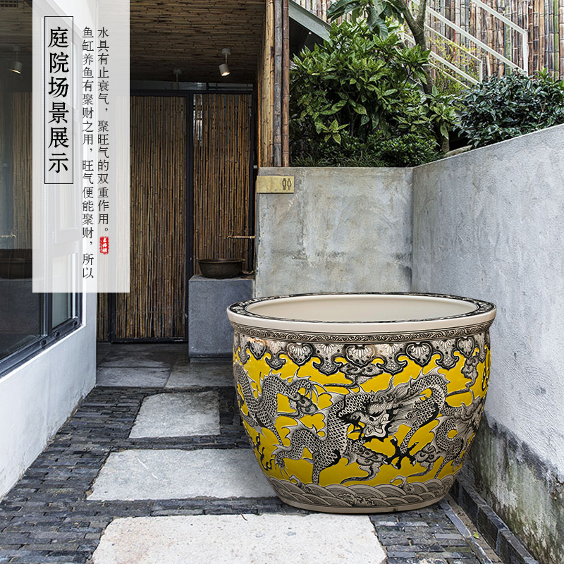 Jingdezhen ceramic aquarium turtle cylinder basin of water lily lotus goldfish bowl lotus cylinder oversized tank sitting room