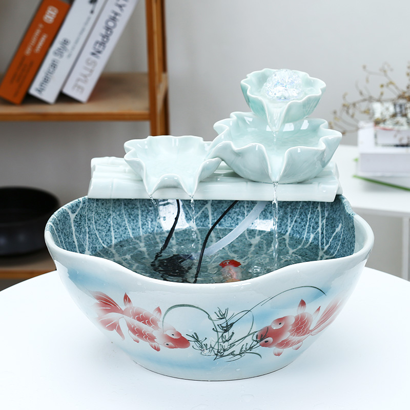 Jingdezhen ceramic aquarium, small water fountain decoration aquarium circulating water fish creative home furnishing articles