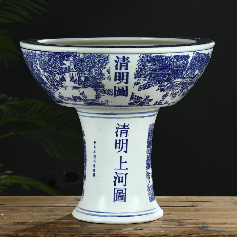 Jingdezhen ceramic pillar landing fish tank oversized basin courtyard to raise water lily bowl lotus goldfish bowl lotus cylinder