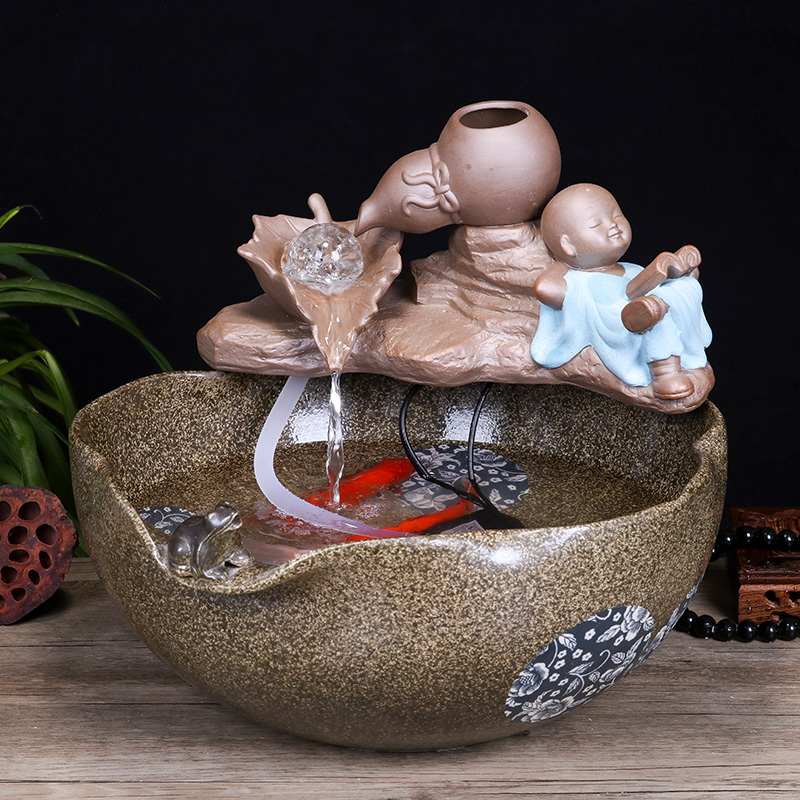 Jingdezhen ceramic aquarium water fountain creative fish circulation place small sitting room adornment