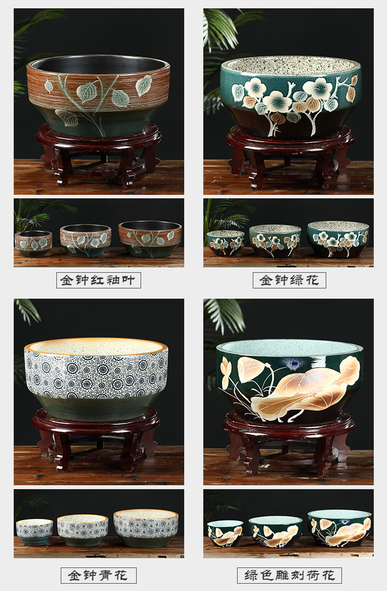 Jingdezhen ceramic aquarium home desktop small goldfish turtle sitting room water lily cylinder refers to basin of lotus furnishing articles