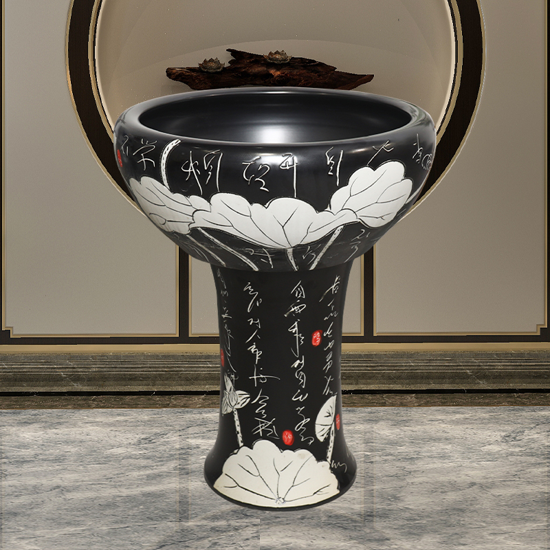 Jingdezhen ceramic tank floor pillar type courtyard brocade carp goldfish bowl lotus extra large turtle cylinder cylinder outside