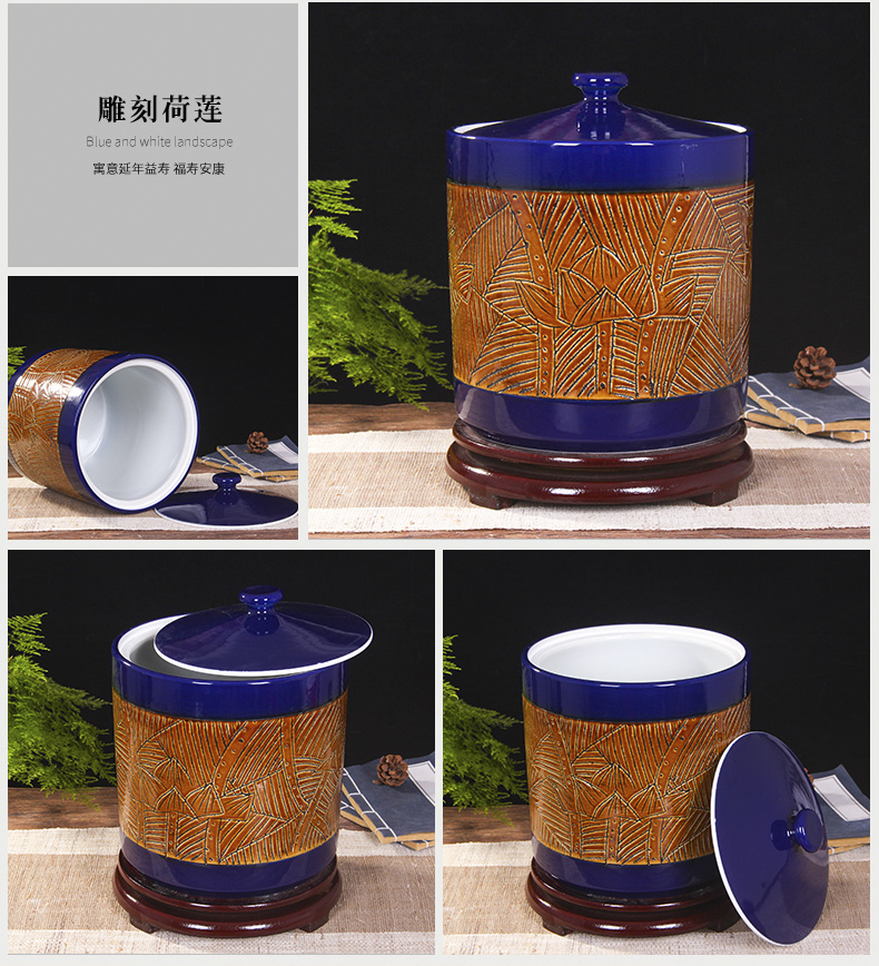 Jingdezhen kitchen household ceramic barrel storage bins with cover insect - resistant type seal tank cylinder storage tank