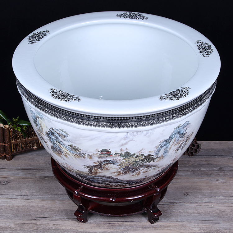 Jingdezhen ceramic aquarium pet gold fish tank water lily basin bowl lotus lotus cylinder cylinder tortoise GangPen sitting room place the flood water
