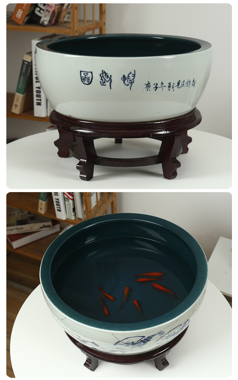 Jingdezhen ceramic aquarium a small goldfish bowl lotus lotus flower pot lotus cylinder cylinder tortoise desktop refers to basin