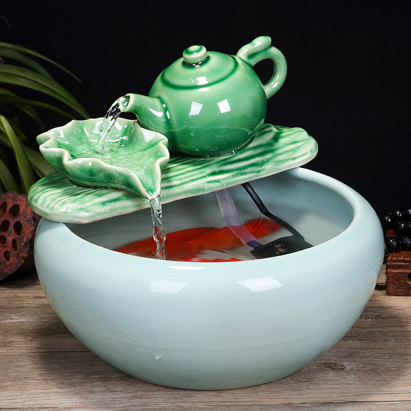 Jingdezhen ceramic aquarium water fountain household small goldfish bowl fish basin circulation water decorative furnishing articles