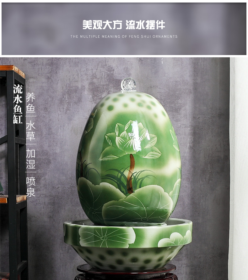 Jingdezhen ceramic fish small sitting room aquarium water fountain creative household humidifier water tank