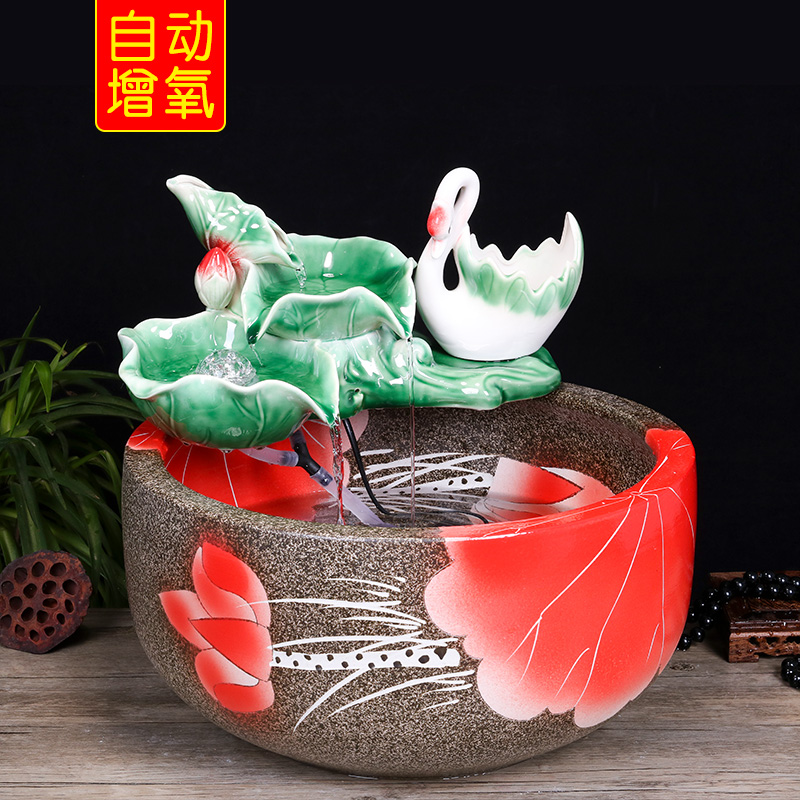 Jingdezhen ceramic aquarium water fountain creative fish circulation place small sitting room adornment