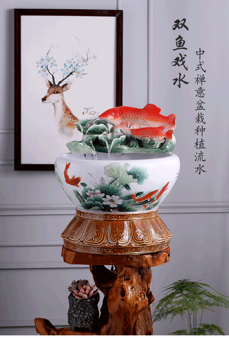 Ceramic water fountain small place atomizing humidifier loop filter feng shui plutus aquarium desktop sitting room adornment