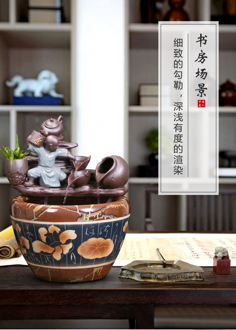 Jingdezhen ceramic tank sitting room circulating water tank feng shui plutus furnishing articles balcony lotus fish bowl