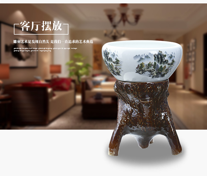 Jingdezhen ceramic aquarium raising goldfish bowl sitting room place bowl lotus lotus cylinder cylinder creative water GangPen tortoise