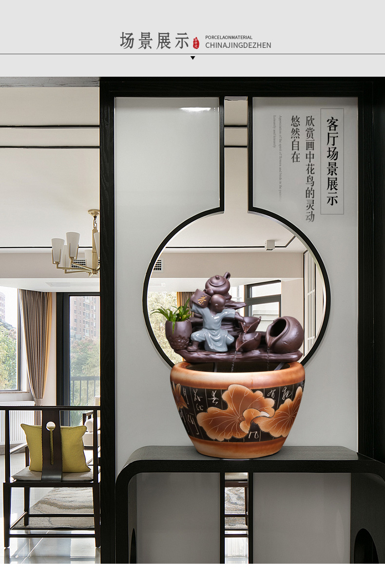 Jingdezhen ceramic tank sitting room circulating water tank feng shui plutus furnishing articles balcony lotus fish bowl