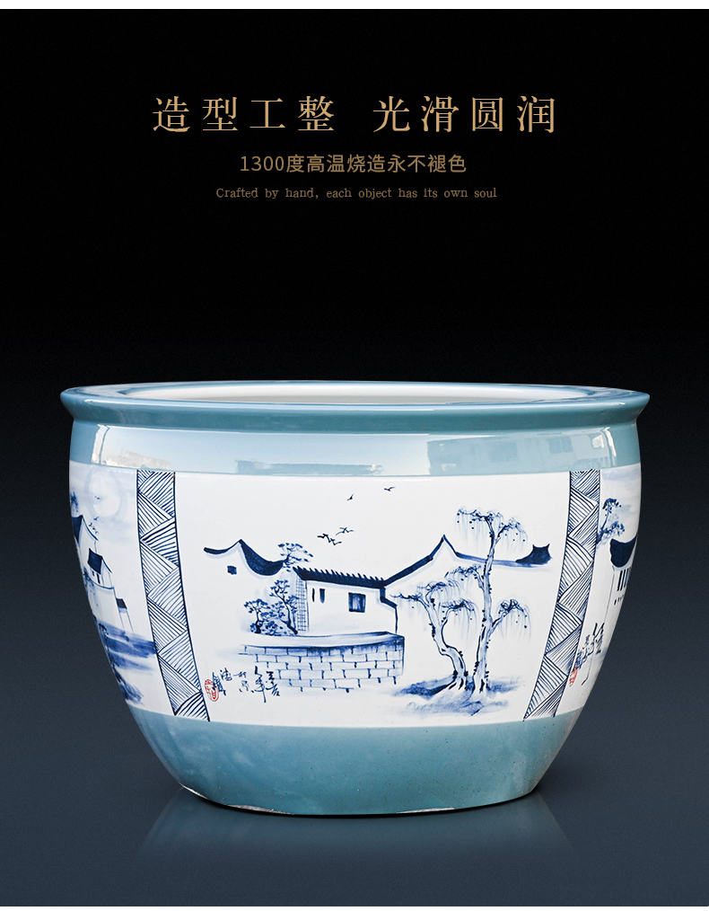 Jingdezhen ceramic aquarium extra large courtyard fish bowl lotus lotus cylinder household aquarium tank wind outside