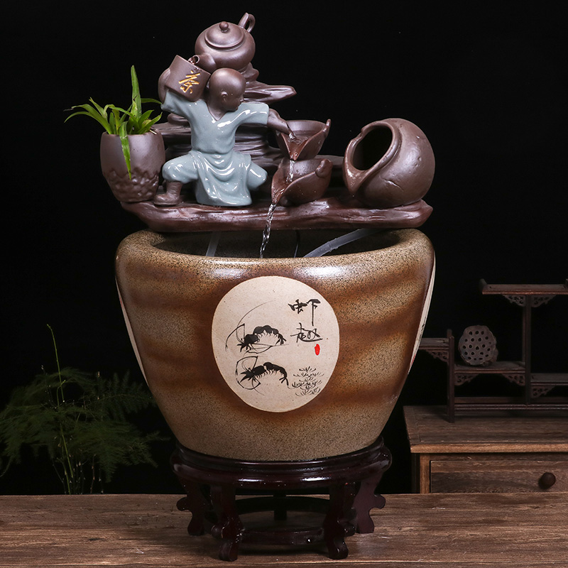 Jingdezhen ceramic creative goldfish bowl cordless desktop furnishing articles of small water circulating water tank