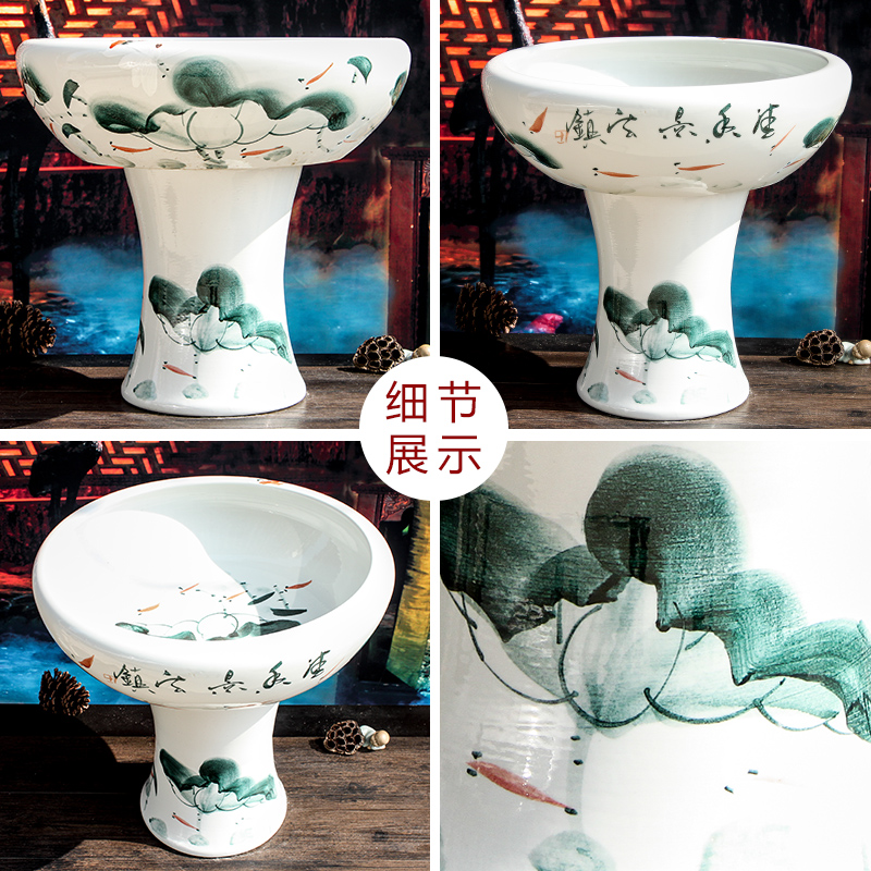 Jingdezhen ceramics pillar landing fish tank large bowl LianHe flowerpot brocade carp goldfish bowl water lily cylinder