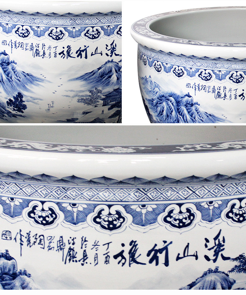 Blue and white porcelain tank 1 meter big basin of water tanks porcelain jar water lily lotus bowl lotus cylinder cylinder tortoise courtyard