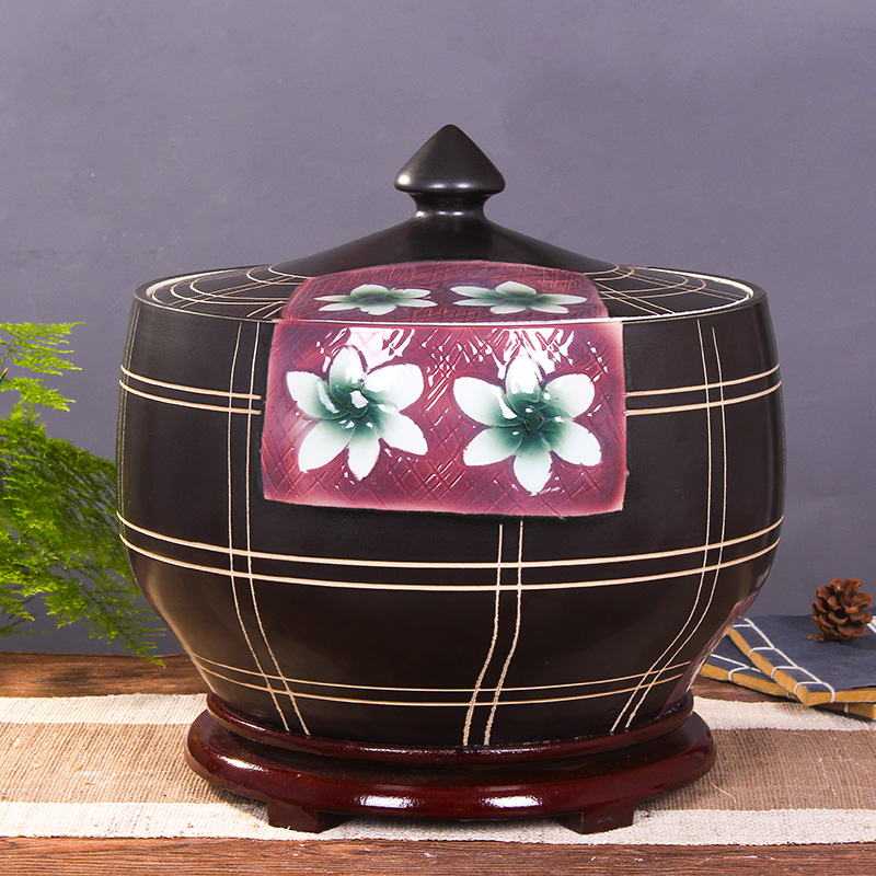 Jingdezhen kitchen household ceramic barrel storage bins with cover insect - resistant type seal tank cylinder storage tank