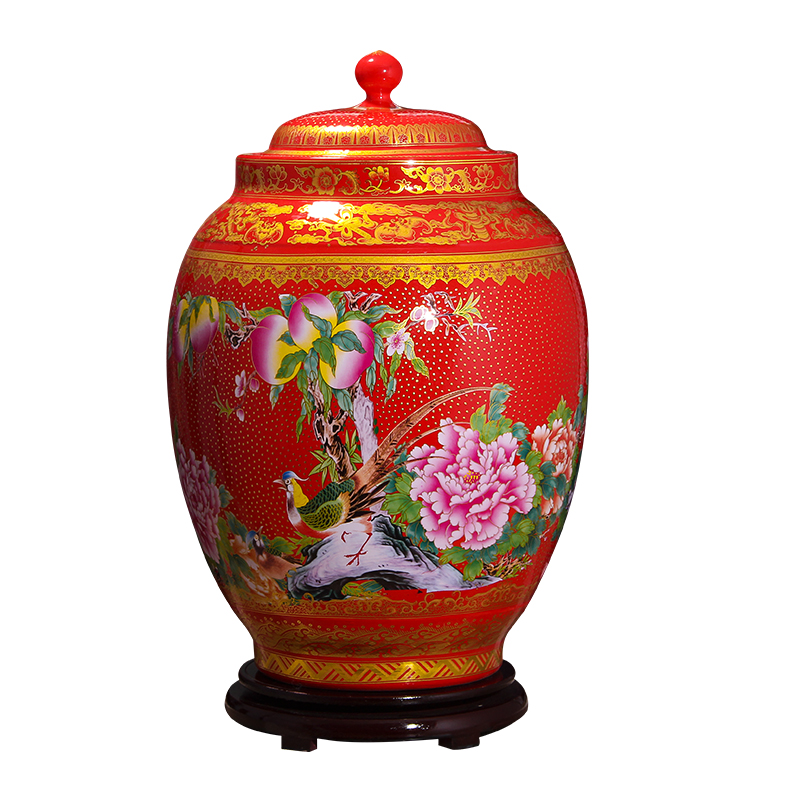 Jingdezhen household moistureproof ceramic cylinder barrel ricer box 20 jins 30 jins 50 kg pack with cover cylinder tank rice storage tank