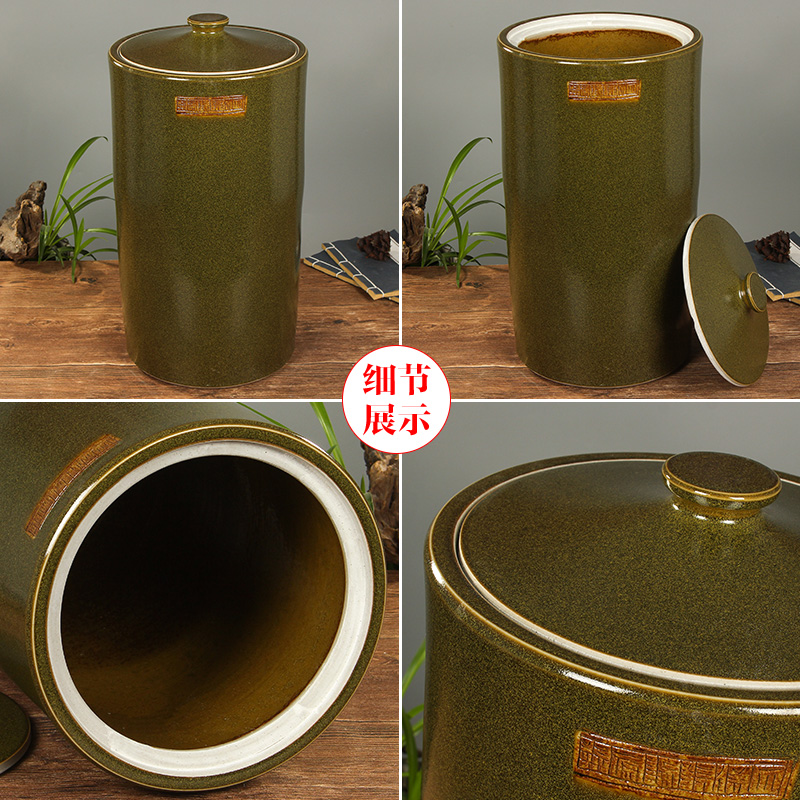 Jingdezhen household moistureproof ceramic cylinder barrel ricer box 20 jins of 50 kg of the packed with cover cylinder tank rice storage tank