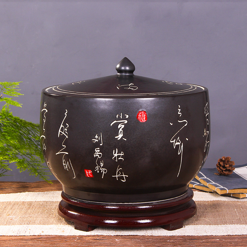 Jingdezhen kitchen household ceramic barrel storage bins with cover insect - resistant type seal tank cylinder storage tank