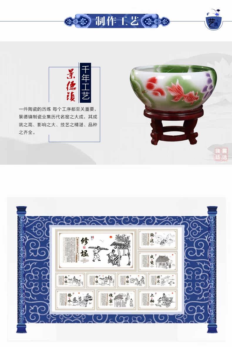 Jingdezhen ceramic aquarium turtle cylinder goldfish bowl of the big tank water lily bowl lotus lotus cylinder cylinder furnishing articles in the living room