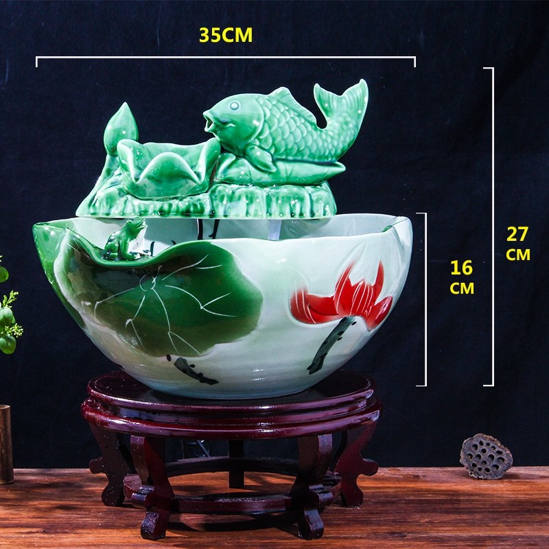 Creative fountain water atomizing humidifier tank furnishing articles of jingdezhen ceramic landscape lotus sitting room furniture