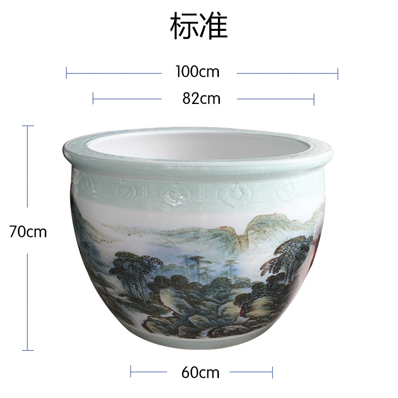 Blue and white porcelain tank 1 meter big basin of water tanks porcelain jar water lily lotus bowl lotus cylinder cylinder tortoise courtyard