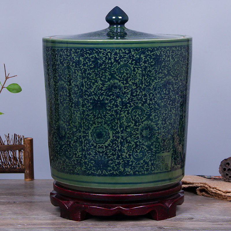 Jingdezhen ceramic barrel ricer box 20 jins of 50 kg one hundred jins with cover cylinder it m storage tank storage tank