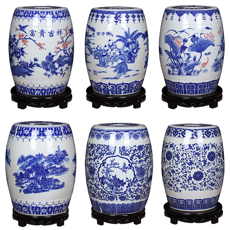 Jingdezhen ceramic barrel of flour box 20 jins 30 jins 50 kg kitchen household with cover ricer box storage tank