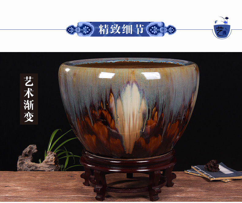 Jingdezhen ceramic aquarium turtle cylinder water lily goldfish bowl bowl lotus extra large aquarium home sitting room