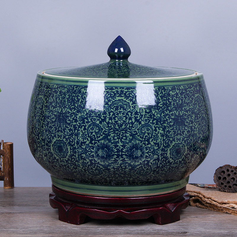 Jingdezhen ceramic barrel ricer box 20 jins of 50 kg one hundred jins with cover cylinder it m storage tank storage tank