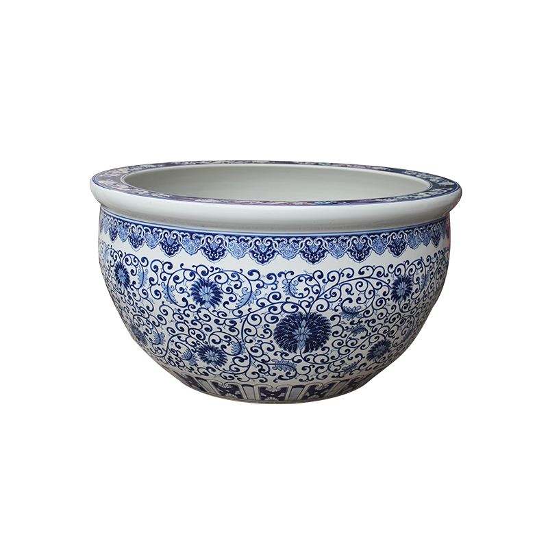 Blue and white porcelain tank 1 meter big basin of water tanks porcelain jar water lily lotus bowl lotus cylinder cylinder tortoise courtyard