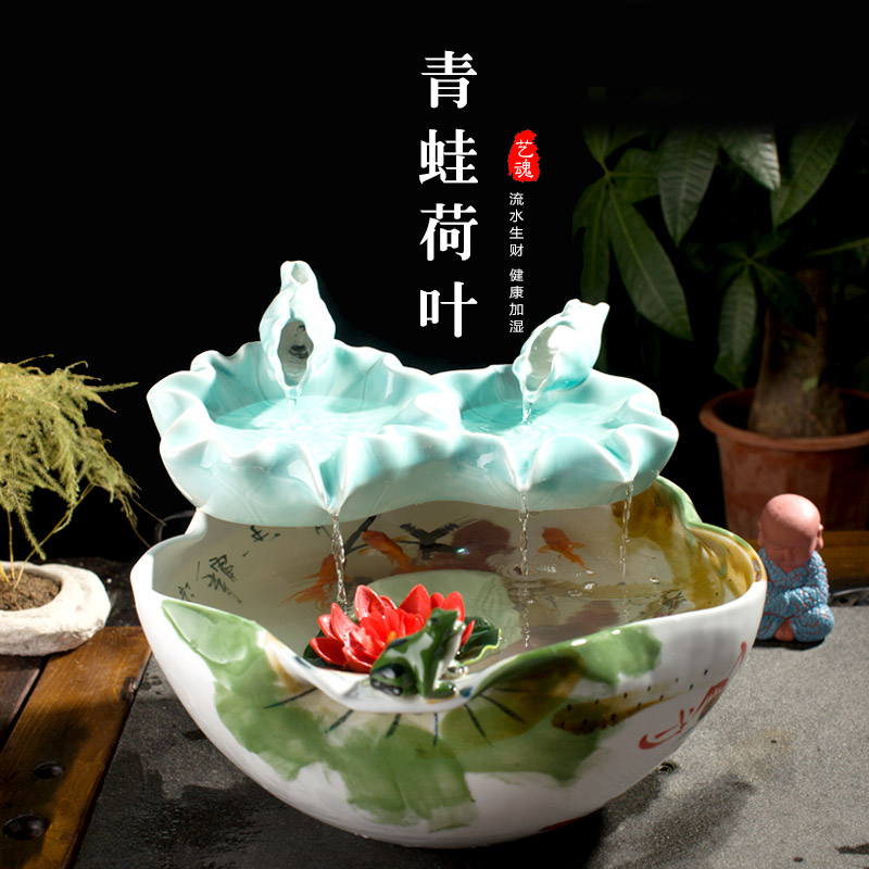 Creative fountain water atomizing humidifier tank furnishing articles of jingdezhen ceramic landscape lotus sitting room furniture
