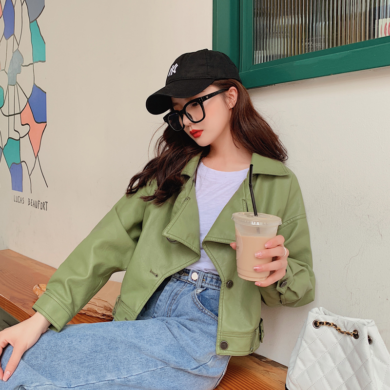 da nhỏ phụ nữ áo khoác mùa xuân và mùa thu ngắn 2020 mới của Hàn Quốc phiên bản của loose-fitting xu hướng quần áo đầu máy pu áo khoác da bf