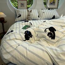 慵懒猫 ) 四件套ins风奶油风卡通全棉纯棉学生宿舍公寓床上用品