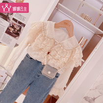 Girl shirt 2021 Autumn New middle child Korean lace lace shirt children Foreign style Joker coat tide